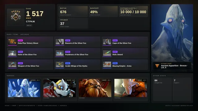 💜 GUARDIAN 5 | 1515 MMR | 37 трофей ✨ | 10K ПОРЯДОЧНОСТИ | АВТОВЫДАЧА ⚡, Продажа, 1517 MMR, 10000 порядочности, 10000 вежливости, 676 матчей, 676 часов