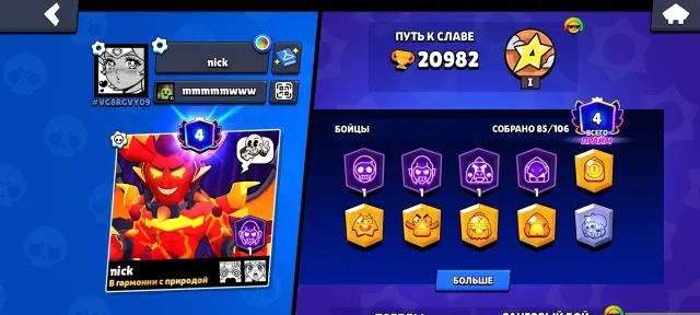 Account in Brawl + account in Clash Royale, 20982 trophies, 85 brawlers, 4 primes