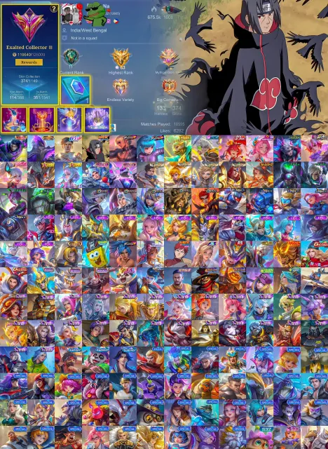⚔️ Alucard Legend 💀 Gusion Collector + KOF + 11:11 🍥 Julian Itachi 🎯 Granger Prime 🌍 Yin M-World, Продажа, Ранг: Мифический Бессмертный, Уровень: 118, Процент побед: 70%, Герои: 133, Облики: 374