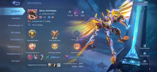 SELLING MLBB ACCOUNT (Mobile Legends) | LEGENDARY + 2 COLLECTORS + COLLABS 🔥, Sale, Rank: Legend, Level: 62, Winrate: 60%, Heroes: 95, Skins: 250