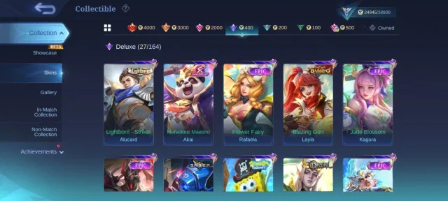 collector Natalia EPIC change Lancelot Valir moskov Kagura Gatokacka emblem Max, Sale, Rank: Mythic, Level: 56, Winrate: 49%, Heroes: 115, Skins: 162