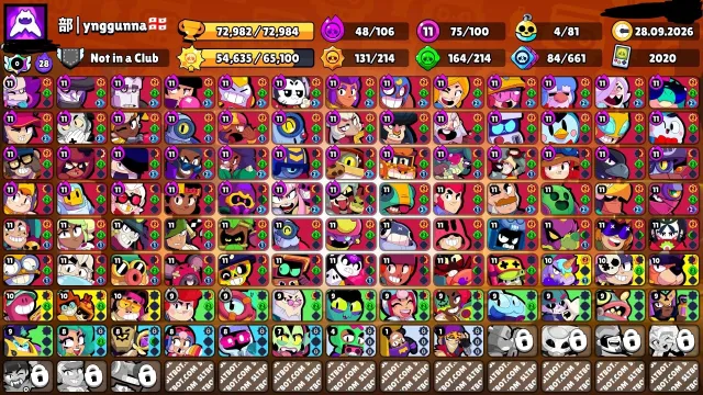 🏆73000🏆👑LEGENDARY LEAGUE👑💵11BP+💵⚔️75x11 POWER⚔️🔥SUNNY GLORY II🔥🎀390+ SKINS 🎀, 73000 trophies, 100 brawlers, 61 primes