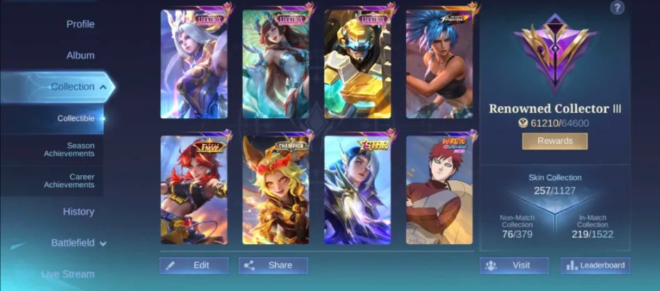 115star rank, all hero, Sale, Rank: Mythical Immortal, Level: 74, Winrate: 53%, Heroes: 133, Skins: 257