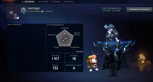 🧿💤3000 MMR + 400 RUB INV💎8030DECENTITY🧊Pumped up by NOT BOTS🧿LEGENDS 1❄️MAINEPULL🧿40 LVL TROPHY🌎💎, Sale, 3000 MMR, 8030 Behavior score, 8030 вежливости, 1417 games