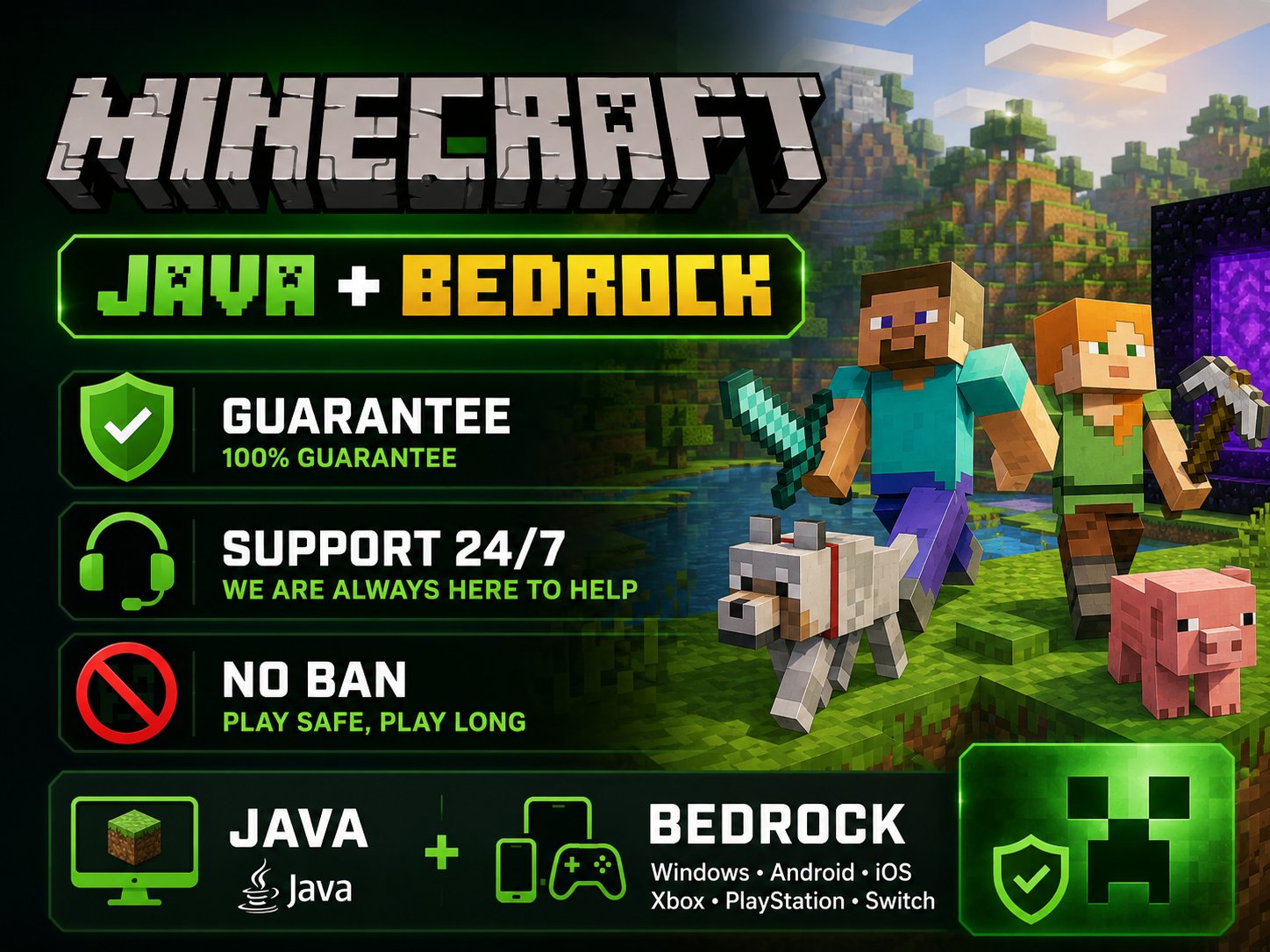 🔥💎JAVA + BEDROCK 💎HYPIXEL💎GUARANTEE💎NO BANS💎FULL ACCESS🔥, Sale