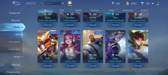MARTIS LEVI ACKERMAN EMPTY AUTO-DELIVERY, Sale, Rank: Legend, Level: 15, Win Rate: 96%, Heroes: 6, Skins: 7