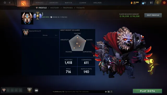 ✅【 DIVINE | 5160 MMR 】✅ ®️ MAINPOOL ®️ 🎯 RANK OPEN 🏆 FULL ACCESS, Sale, 5160 MMR, 10330 integrity, 10330 politeness, 1418 matches, 2360 hours