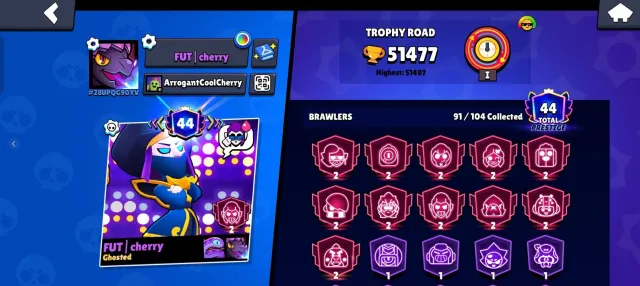 🍸91 Brawlers🍸21 Maxed Brawlers + Hypercharge🍸2600 on Emz🍸44 Primes, trophies 51477, brawlers 91, primes 44