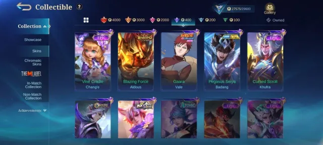 EPIC Harley➤Gusion➤Grock➤Khufra➤Valir➤change➤Gaara Vale➤pegasus badang➤SpongeBob cyclops, Продажа, Ранг: Мифический, Уровень: 37, Процент побед: 50%, Герои: 82, Облики: 132