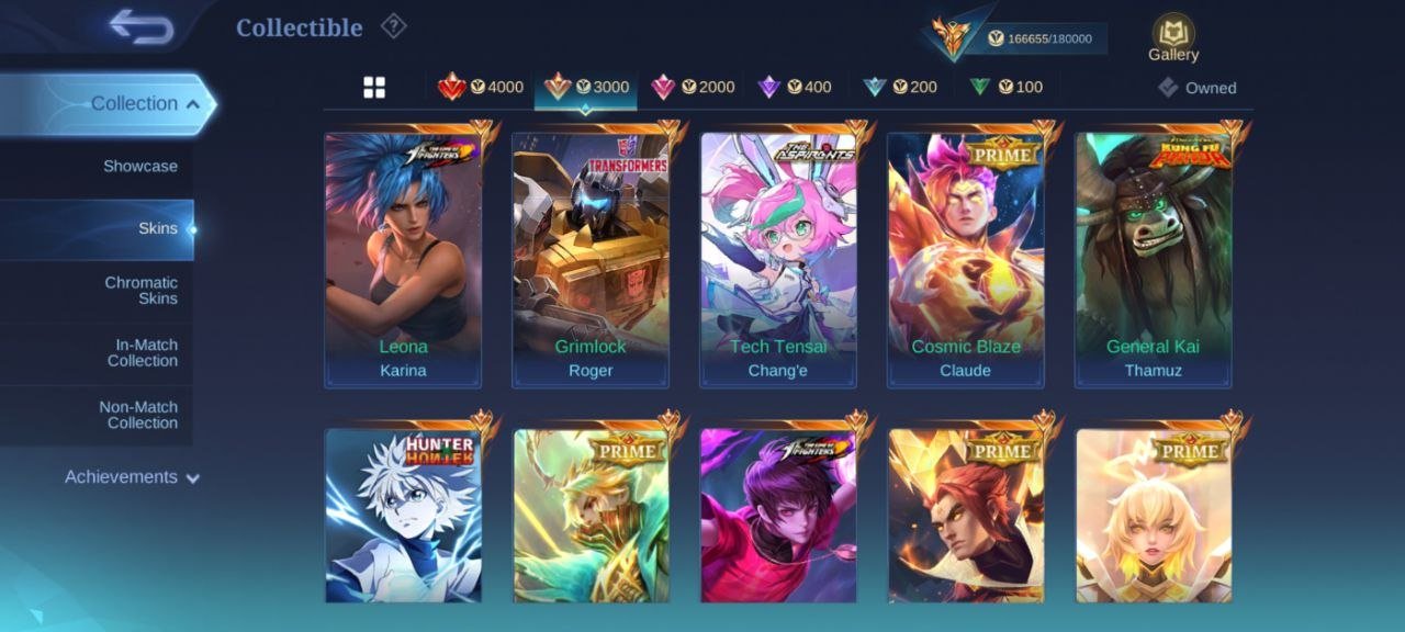 🔥Legend lunox 4 Prime HXH harith KOF dyrotth aspirnt Change Eren Yeager Yin cloud Kagura Star Lesley, Sale, Rank: Mythic, Level: 120, Winrate: 50%, Heroes: 133, Skins: 489