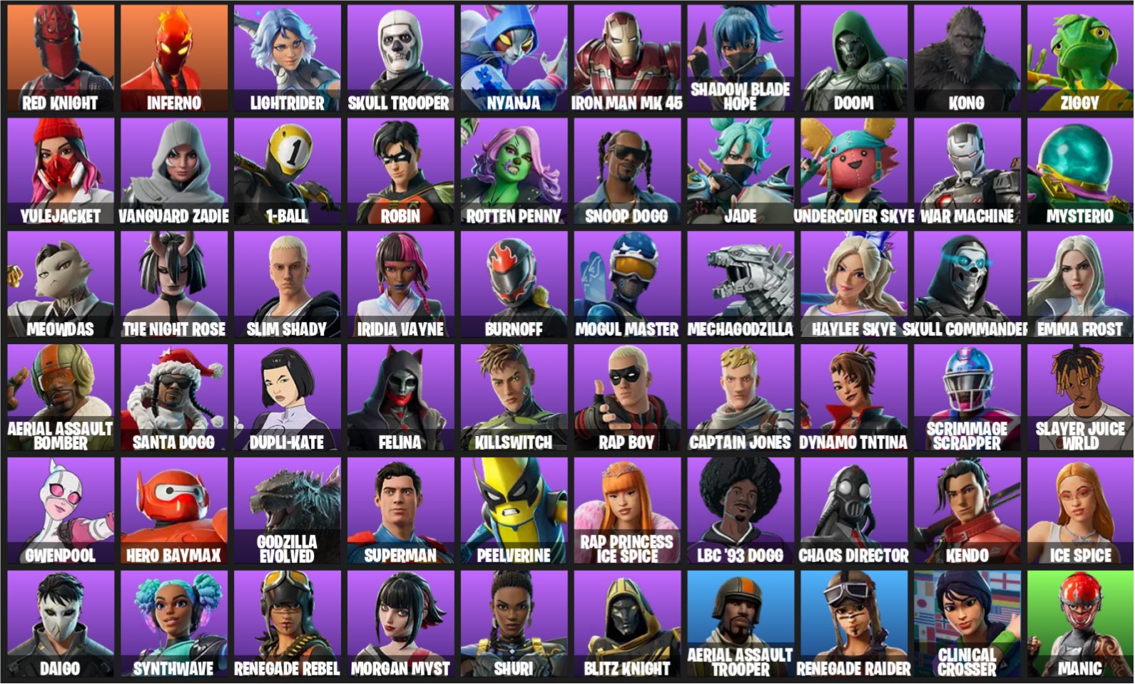 Skull tropper , Renegade raider, Mogul Master , Candy Axe , Ice breaker , Reaper ,Ol' Woody., Sale, skins 60