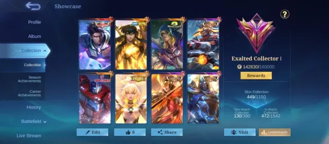 🏆 EXALTED 1🔥Alucard Legend👑 Aldous🥊 YSS Collector 🏹 Aldous misbender 🏆Chou Golden Libra, Продажа, Ранг: Мифический Бессмертный, Уровень: 120, Процент побед: 70%, Герои: 133, Облики: 449