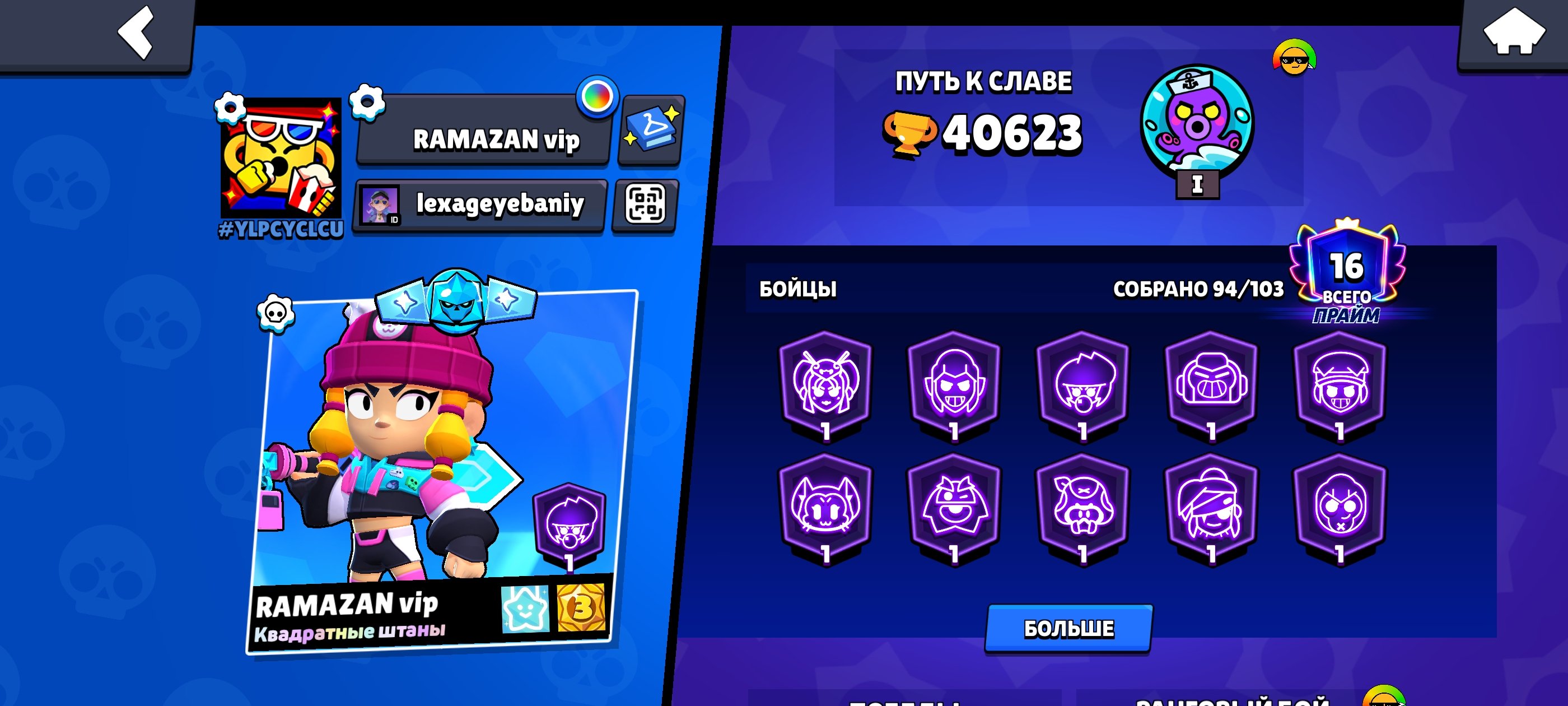 a good account based on PP receipt description, trophies 40535, brawlers 94, primes 16