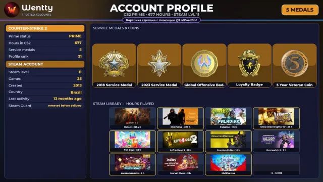 🔥 [CS2 PRIME] +5 RARE MEDALS: SERVICE 2018 — 2013 | +10 GAMES | FULL ACCESS #4CI532, Sale, Inventory empty, Has PRIME
