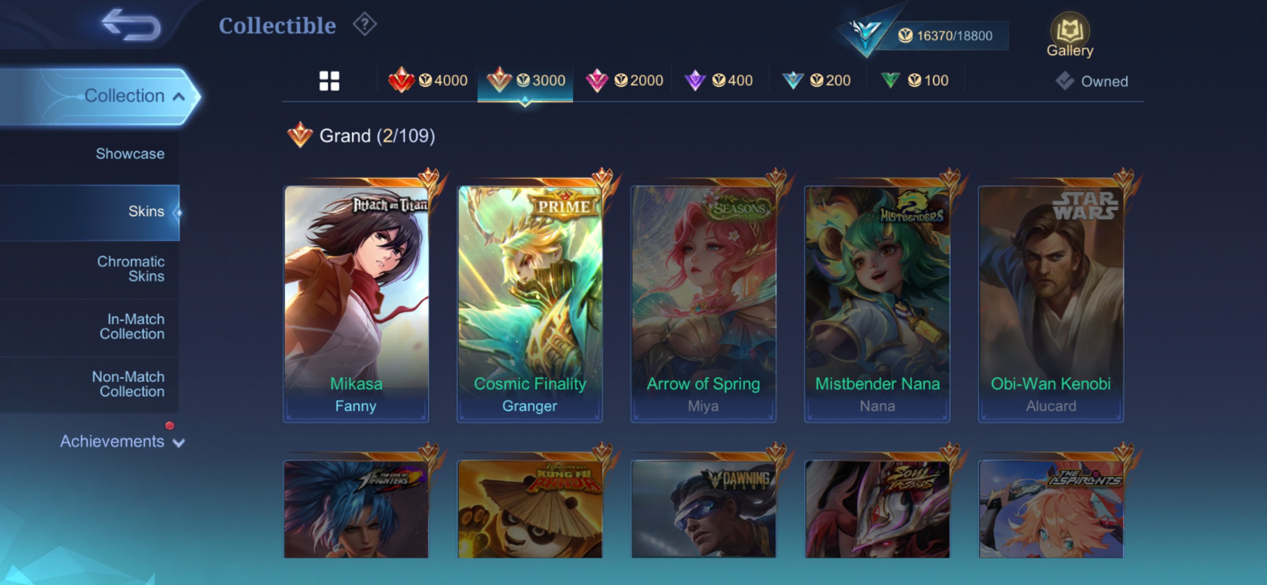 Mikasa, prime granger good wr myth immortal, Sale, Rank: Mythical Immortal, Level: 19, Winrate: 68%, Heroes: 55, Skins: 42