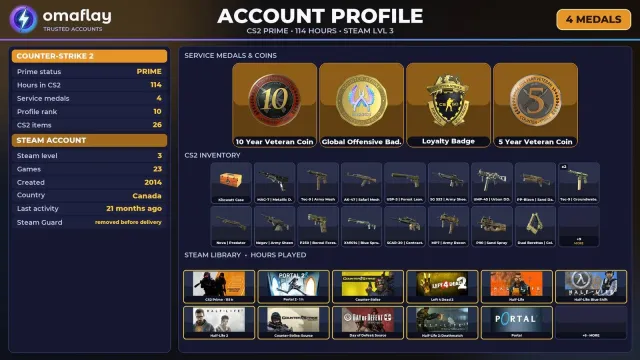 🔥 【CS2 PRIME】 💚 +4 RARE MEDALS: 10 YEARS · GO · LOYALTY 💚 2014 | +14 GAMES | FULL ACCESS #3TGKJ1, Sale, With inventory, Has PRIME