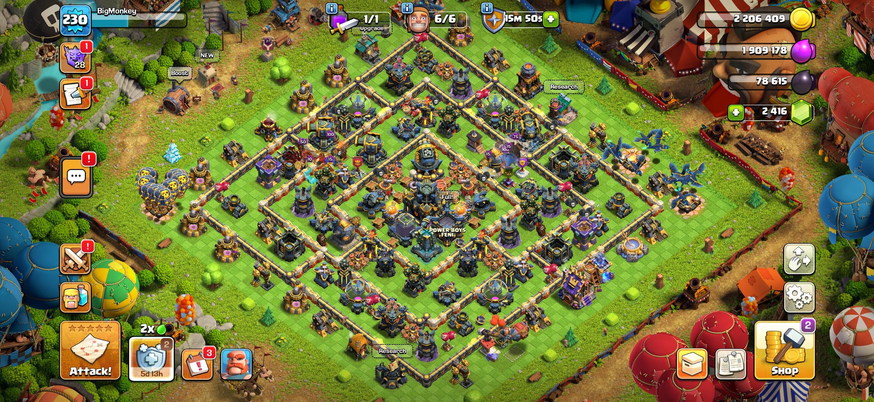 TH 17 Everything Max ✧ New Hero Max ✧ 100-100-57-75-50-20 ✧ 10x Epic Almost Max ✧ 375 Medals, 17 TH Main Village