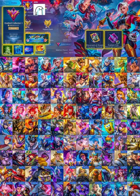 👑 Alpha Legend 🥊 Gusion & Chou KOF 🚇 Ixia 🚇 X.Borg Metro ⭐ Cyclops Star Wars 💖 Lesley Aspirant, Sale, Rank: Mythic, Level: 69, Winrate: 68%, Heroes: 115, Skins: 264