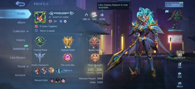 Collector Natalia⚡Luckybox Alpha✨24 Deluxe💎Gara Vale🌟Epic Irithel💫Lancelot⚡Lunox✨Emblem Max💎, Продажа, Ранг: Эпик, Уровень: 69, Процент побед: 56%, Герои: 123, Облики: 208