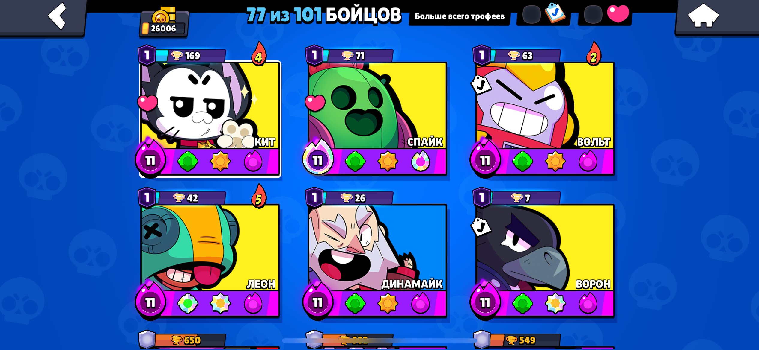 🏆26000🏆 🎴 77 BATTLEGROUNDS (10 LEG) 🎴⚡9-11 POWER(6 HYPER)⚡ 502 GEMA OLD ACC 2021 OLD SKINS, trophies 26000, brawlers 77, primes 12
