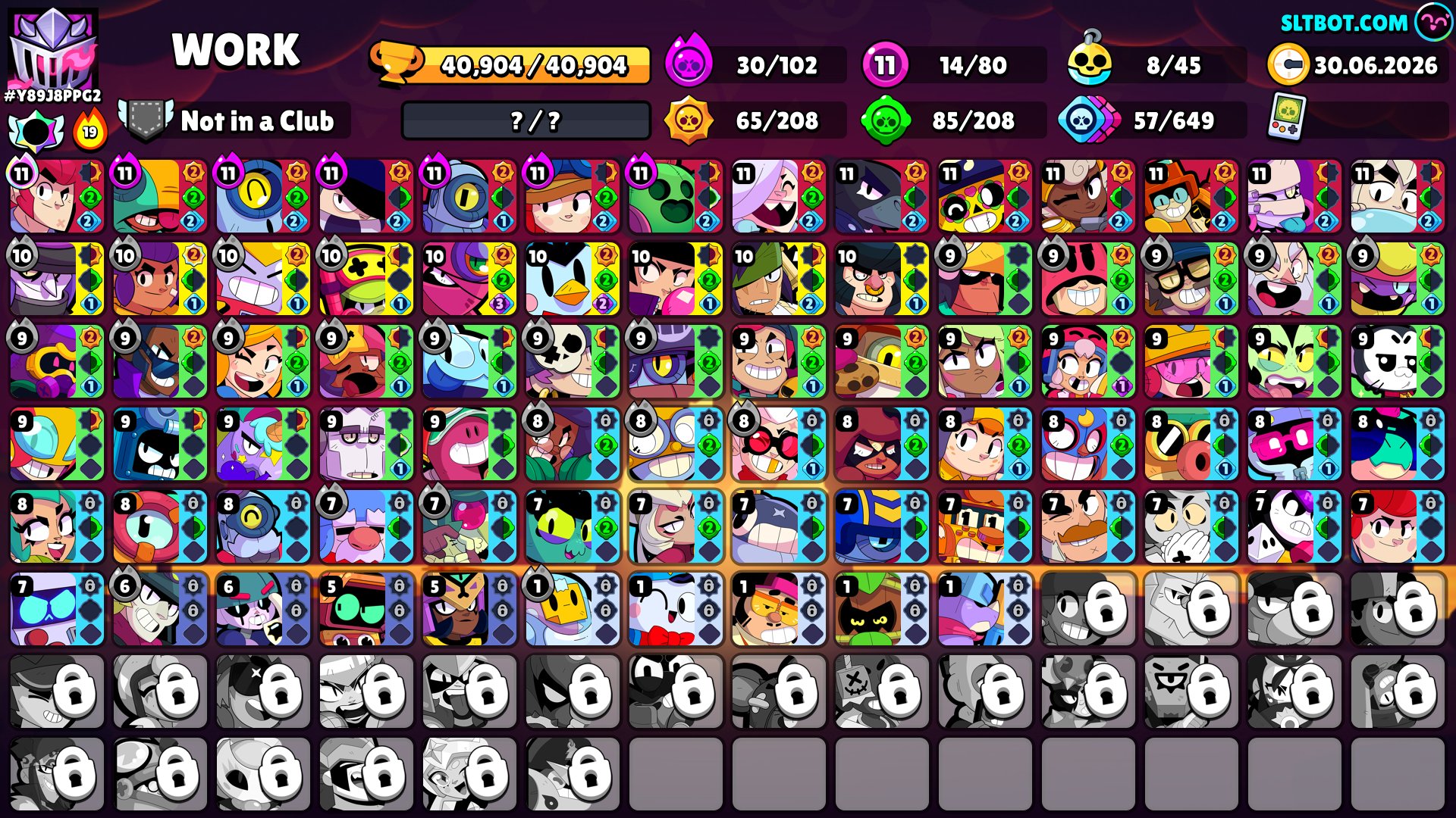 ❤️autoissue【skins for 15,400 gems💎】☄️ 2019【30 hypers】🔱【14 11x strength】+ ❰screens in the desc❱❤️, trophies 40904, brawlers 80, primes 17
