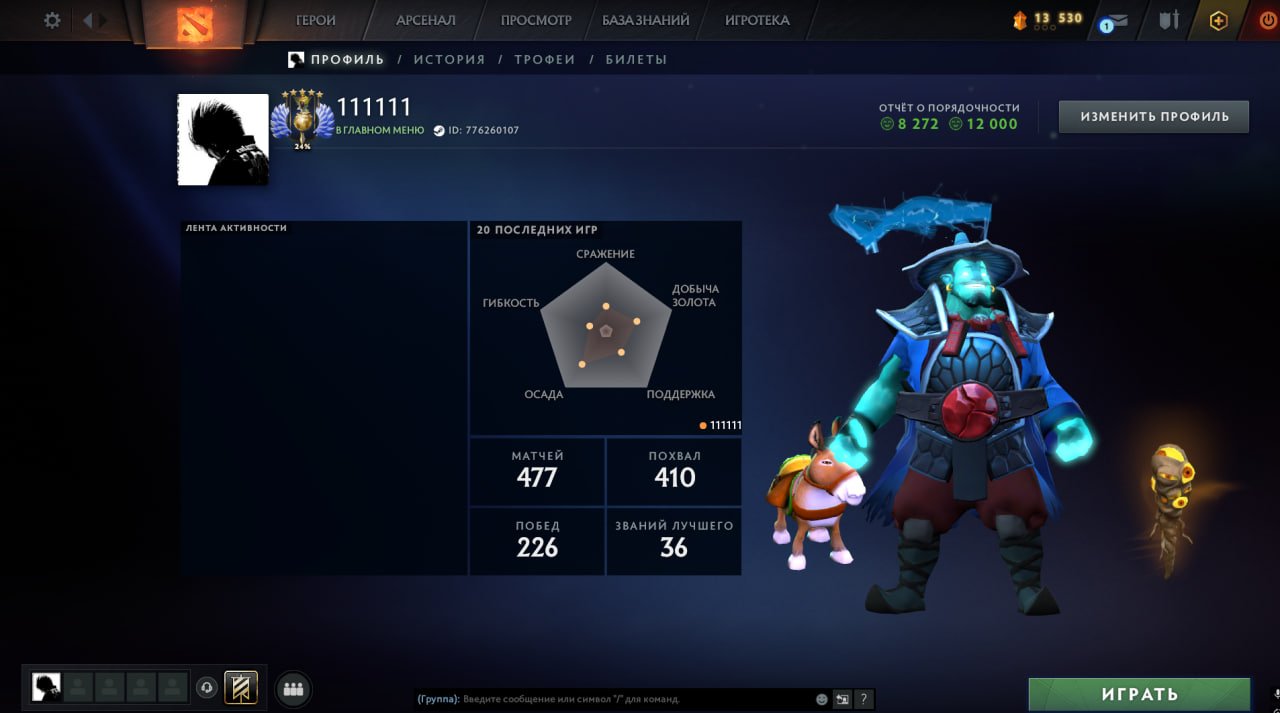 5,468 MMR • 40% Confidence • 8,272 Communication Sc • 12,000 Behavior Sc • 477 Matches • 660 Hours, Sale, 5468 MMR, 12000 Behavior score, 8272 вежливости, 477 games, 660 hours