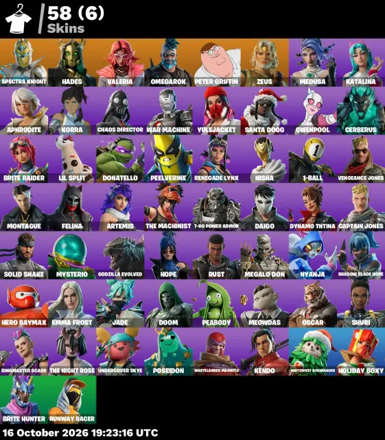 🚀 【FORTNITE】 ✨ Spectra Knight, Hades, Valeria, Omegarok ✨ 58 skins | 1146 lvl | 800 V-Bucks, Vente, skins 58