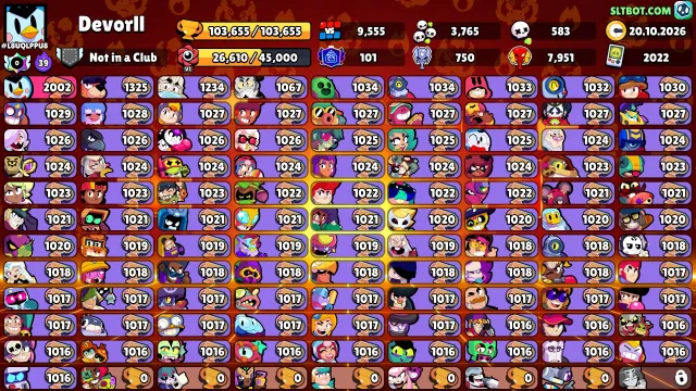 🏆103K🏆CHEAP REGION⭐️101PRIMES🟡38K Coins💎256 Crystals💎✨38K BLINGS, 103655 trophies, 107 brawlers, 101 primes