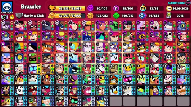 🔥ACCOUNT 2018 YEAR🔥💚STAR SHELLY💚58 11 POWER💙OLD SKINS, 63953 trophies, 106 brawlers, 35 primes