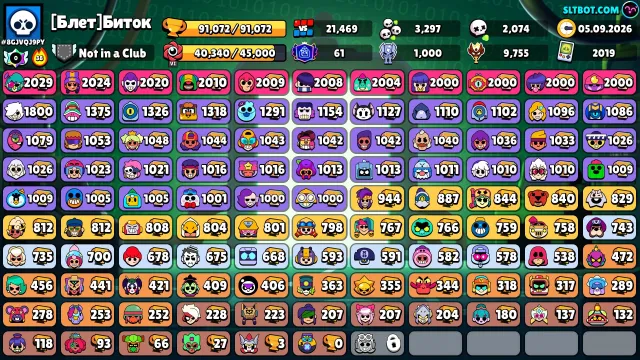 Selling a leveled account with a frozen master description 👇, 91072 trophies, 105 brawlers, 61 primes