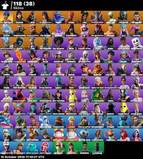🦄 【FORTNITE】 🌸 Hache Leviathan, Lara Croft, Take The Elf 🌸 118 skins | 1363 niv. | 1450 V-Bucks, Vente, skins 118