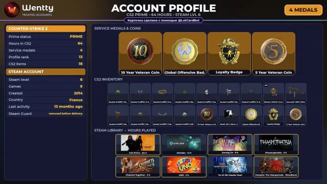 🔥 [CS2 PRIME] +4 RARE MEDALS: 10 YEARS · GO · LOYALTY — 2014 | +5 GAMES | FULL ACCESS #3NZEOF, Sale, With inventory, Has PRIME