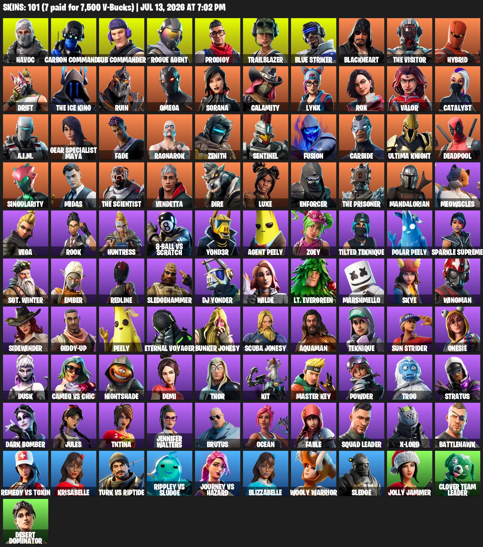 Auto Delivery ✅ Orange Justice, Freestylin' ✅ Midas, Rogue Agent ✅ 101 Skin + 89 Pickaxes ✅ 1141 LVL, Sale, skins 101