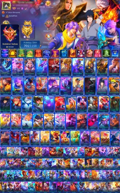 🔥WORLD🔥✅FULL LANS✅💠VESSEL AIMON/SISYA-DUCATI BENYA💠⭐️EX HAYABA-AOT LEVI⭐️💎SW-ARGUS💎🔴FULL KOF🔴, Sale, Rank: Epic, Level: 119, Win Rate: 52%, Heroes: 133, Skins: 701