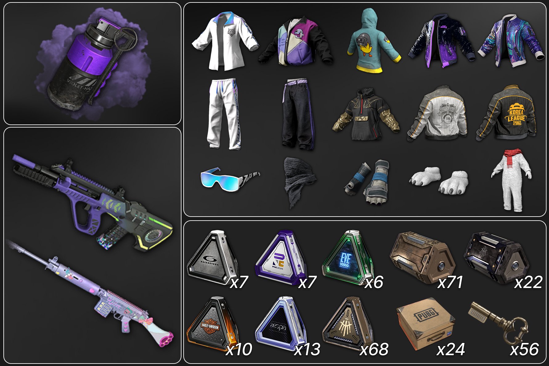 💖[PROGRESSIVE] NEON DREAM AUG + DEADLY DOLLHOUSE SLR💖🔥230 CHESTS🔥🎀PURPLE SMOKE🎀, No BATTLEGROUNDS Plus