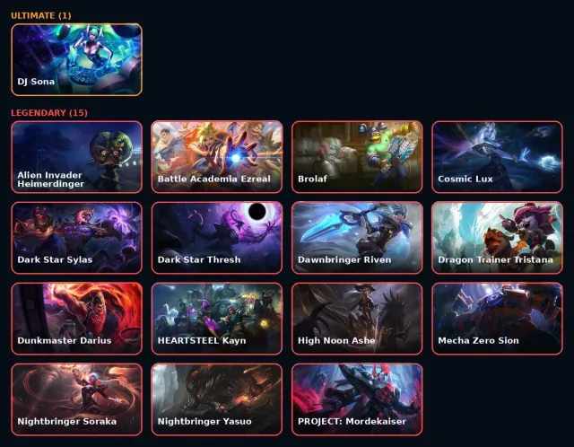 【 DJ Sona 】【 Annie-Versary / Prestige Pulsefire / Thresh 】【 21 leg skins 】, Sale, level 428, champions 173, skins 299, Gold