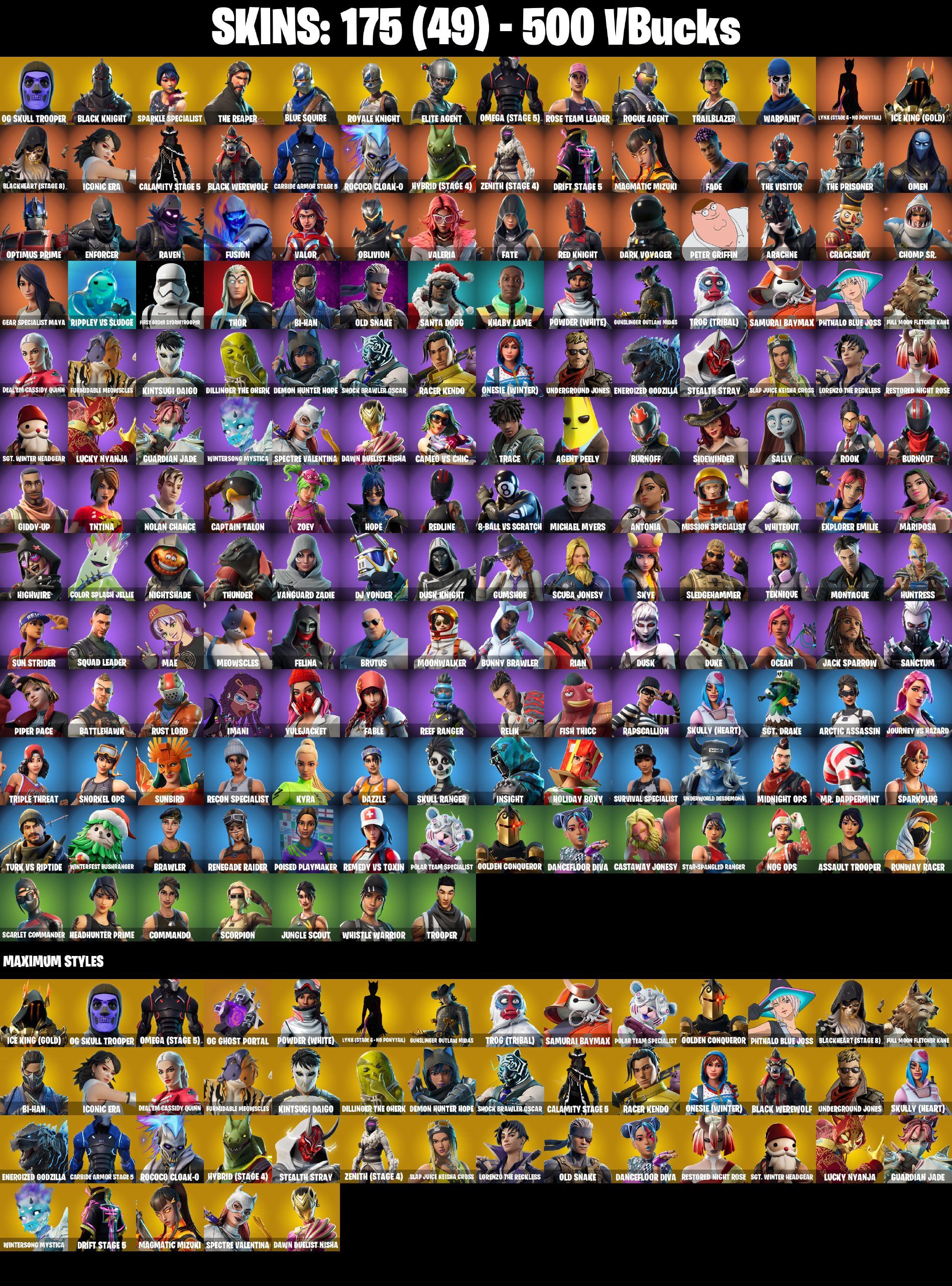 [PC/NS/XBOX] 220 SKINS | S1 OG PURPLE SKULL TROOPER | Black Knight | Sparkle Specialist, Sale, skins 220