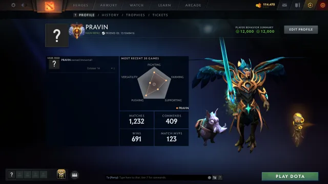 ☑️⭐7887 MMR MAIN POOL☑️⭐PERSONAL ACCOUNT☑️⭐CONFIDENCE 35%☑️⭐12000 HONOR☑️⭐100% GUARANTEE☑️⭐, Sale, 7887 MMR, 12000 honor, 12000 politeness, 1232 matches, 4000 hours