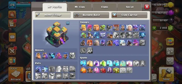 🔥 POWERFUL TH14 | 2058 GEMS | 10 SKINS | PAID SCENE ($7) | 100% SAFE 🛡️, 14 TH Home Village, 10 TH Builder