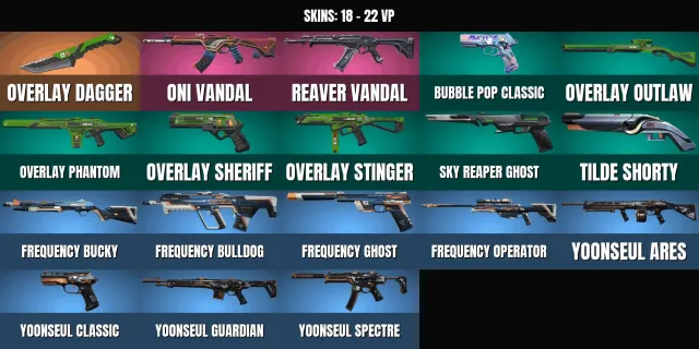 Gold 1 💠 18 skins 💠 1 KNIFE💠Dagger "Overlay"💠Vandal Oni💠Butterfly Reaper💠Sheriff "Overlay"💠Overlay, Sale, Gold 1, Agents: 24, Skins: 18