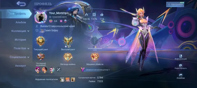 Selling account, Sale, Rank: Legend, Level: 64, Winrate: 48%, Heroes: 120, Skins: 191