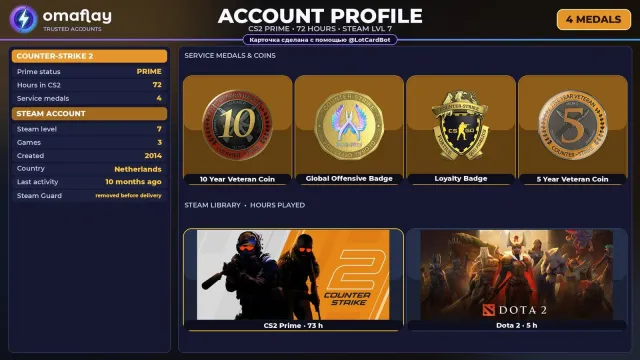 ⚡ CS2 PRIME ⚡ +4 RARE MEDALS: 10 YEARS · GO · LOYALTY · 5 YEARS • 2014 • FULL ACCESS #4FEDYQ, Sale, Inventory empty, PRIME available