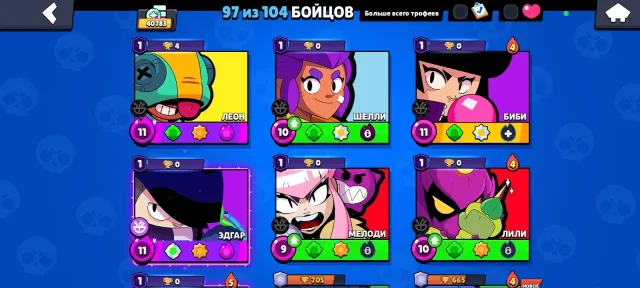 💙🧊40K CUPS🧊💙97 FIGHTERS💙🧊 RARE OLD SKIN ON BIBI (HEROINE)🧊💙12 leg, trophies 40873, brawlers 97, primes 7