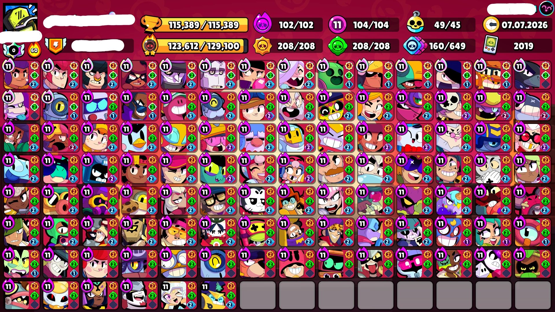 🔥Personal account. Full 11 profile, all Hypercharges. Masters. Tons of skins + Exclusives🔥, trophies 115000, brawlers 104, primes 105