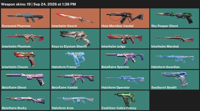 Valorant hesap 19 skin, Satış, Platin 1, Ajanlar: 24, Skinler: 19