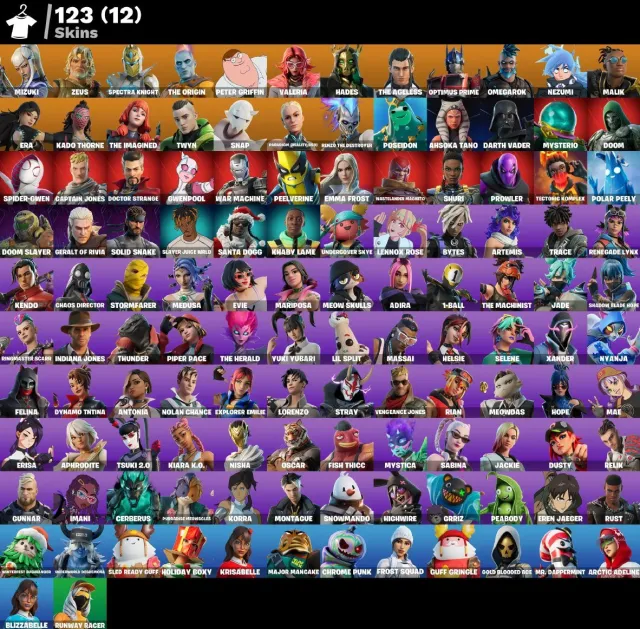 👕 123 skins 🎮 2492 Level 💰 650 V-bucks 💰 Mizuki | Zeus | Spectra Knight | The Origin | Peter, Sale, skins 123