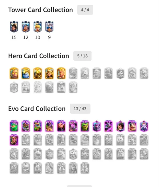 ALMOST 6 YEARS OF PLAY, 13 EVOS, 107 EMOTIONS - Donated 67 pin, 5 HEROES, 30 arena, 1680 level, 12500 trophies, 122 cards, No