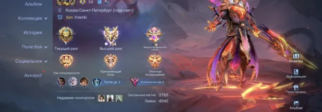 Selling personal account, Sale, Rank: Mythical Immortal, Level: 10, Win rate: 53%, Heroes: 200, Skins: 355