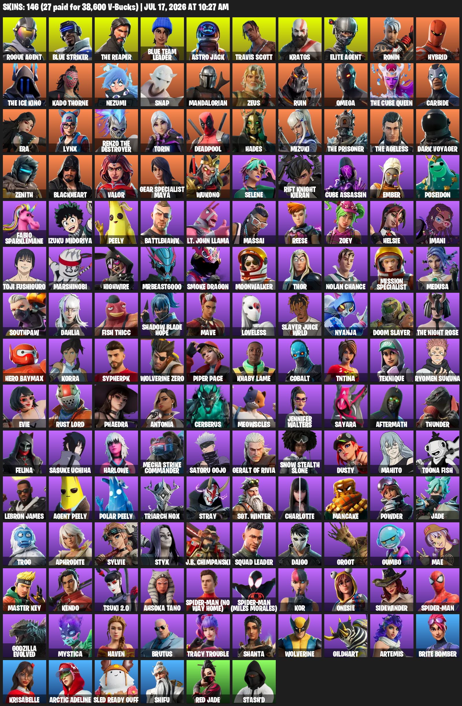 👹 146 Travis Scott SKINS 👹 Kratos 👹 LOTS OF FACIALS👹 EVERYTHING IS NATIVE, Sale, skins 146