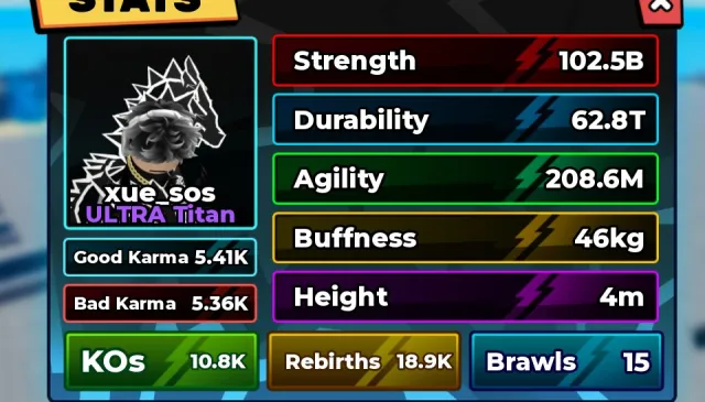 Muscle Legends account with 18980 rebirths and donation, Sale, Voice chat: No